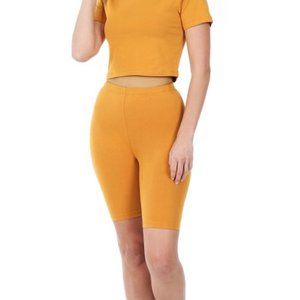 Golden Mustard Cotton Biker Shorts